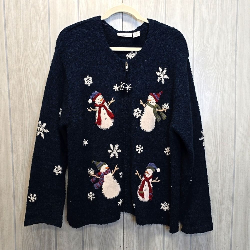 Croft & Barrow | Silk and Wool Christmas Snowman Sweater Cardigan
